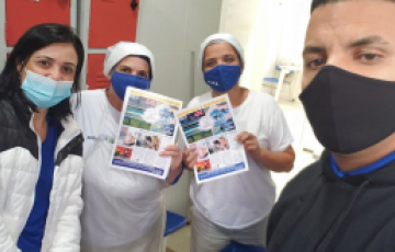 A equipe do Sindirefeições Suzano GRU em visita aos trabalhadores nas escolas municipais de Poá, Empresa PAINEIRAS.